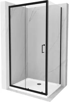 Mexen Apia Schiebe-Duschkabine 110x70cm, transparent/schwarz + Flat Duschwanne, weiß (840-110-070-70-00-4010B)