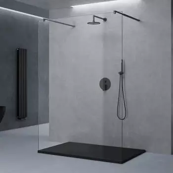 doporro Bremen01K Walk-In Duschwand Klarglas 8mm ESG 120x200cm, 2 Stabilisatoren schwarz (Bremen01K)