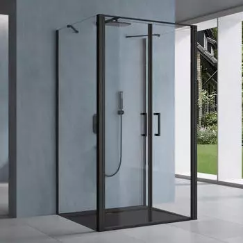 doporro Ravenna66UK Duschkabine U-Form 100x100x195cm Klarglas 8mm Nano Schwarz (Ravenna66UK)