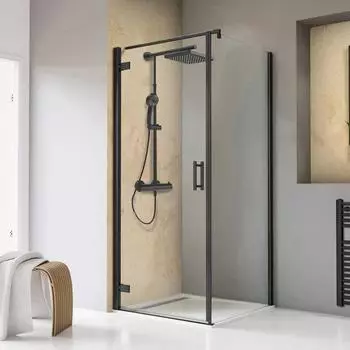 Schulte TouraPlus Dreht&uuml;r pendelbar mit Seitenwand, Klarglas 8mm, 100x100cm, Mattschwarz (TouraPlus)