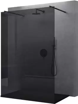 doporro Bremen02VG Walk-In Duschwand 100x200cm, 10mm ESG-Glas vollgrau, schwarzes Profil (Bremen02VG)