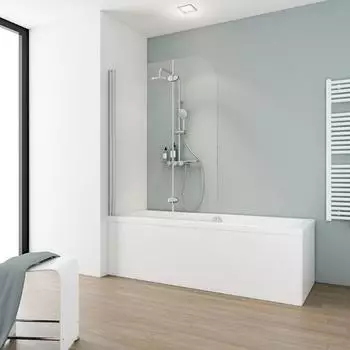 Schulte Badewannenfaltwand Komfort 2-teilig, 112x140cm, 5mm ESG-Glas klar, Chromoptik