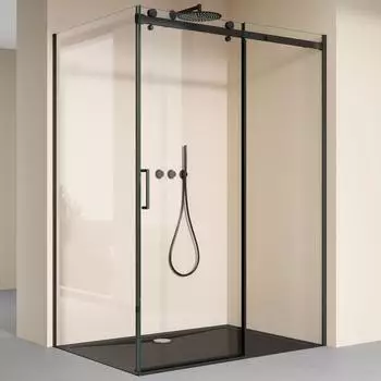 doporro Ravenna19 Eckdusche Schiebetür 90x120x195cm, ESG-Klarglas, Nano-Beschichtung, schwarz (Ravenna19)
