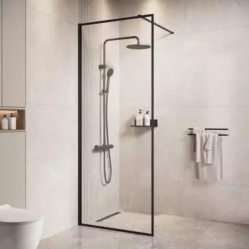Badplaats Georgia Walk-In Duschwand, Glas 8mm, schwarz, 50x200cm