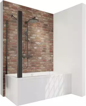 Schulte Black Style Badewannenaufsatz 1-tlg. mit Seitenwand, 80x140cm, ESG klar, mattschwarz (D166370-F-68-50)
