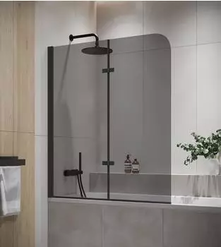 Badplaats Austin Badewannenaufsatz 100x140cm, schwarz, 5mm ESG Rauchglas, Nano-Beschichtung