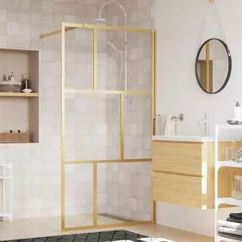 vidaXL Duschwand f&uuml;r begehbare Dusche, ESG Klarglas, golden, 100x195cm (154957)