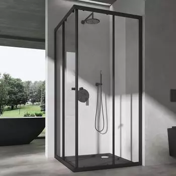 doporro Ravenna16K Plus Eckdusche Schiebet&uuml;r, Klarglas 6mm, 90x75x190cm, schwarz (Ravenna16K Plus)
