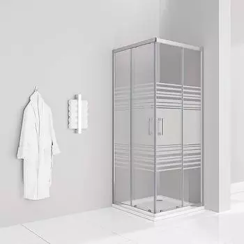 i-flair Diana Eckdusche mit Schiebetüren, teilsatiniertes ESG-Glas, 85x95cm