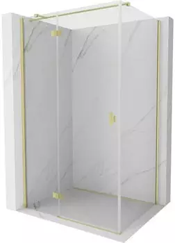 Mexen Mist-H T Duschkabine schwenkbar links 75x100cm, transparent, gebürstetes Gold (8A5T-075-100-55-00-L)