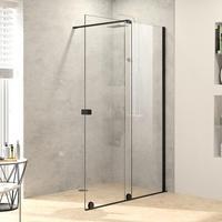 Hüppe Xtensa pure Walk-In Gleittür 1teilig mit festem Segment Breite:180cm Anschlag rechts, Duschkabinen: Profilfarbe Black Edition Glas ESG klar