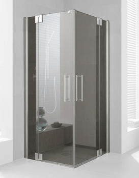 Kermi Pasa XP Eckeinstieg-Pendelt&uuml;r mit Festfeld PXEPL080181AK 80x185cm, silber mattglanz, ESG klar, Halbteil links, auf Duschwanne