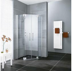 Kermi Pasa XP Fünfeck-Duschkabine Pendeltür PXF5010018VUK 100x100x185cm, silber hochglanz, ESG SR Opaco