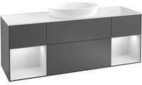 Villeroy & Boch Villeroy und Boch Finion Waschtischunterschrank G982MTPH 160cm, Abdeckplatte black matt, Emotion, Regale White matt lacquer, Glossy Black Lacquer