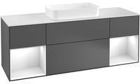 Villeroy & Boch Villeroy und Boch Finion Waschtischunterschrank G331MTPH 160cm, Abdeckplatte white matt, Emotion, Regale White matt lacquer, Glossy Black Lacquer