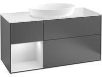 Villeroy & Boch Villeroy und Boch Finion Waschtischunterschrank G941MTPH 120cm, Abdeckplatte white matt, Emotion, Regale White matt lacquer, Glossy Black Lacquer