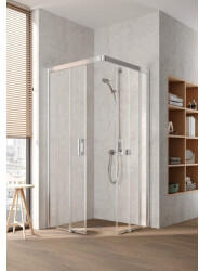 Kermi Pega Gleitt.-Eckeinstiegsh. 2-tlg. bodenfrei PEC2L08320VUK 83x200cm, silber hochglanz ESG Opaco, links, auf Duschplatz