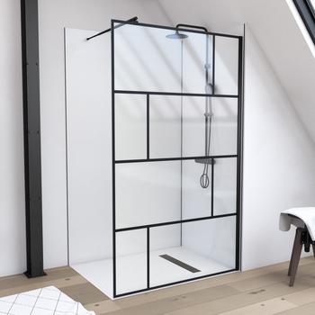 Marwell Walk-in-Dusche Bricks, (2 tlg), 120 x 195 cm, inkl. Haltestange f&uuml;r Wandmontage schwarz