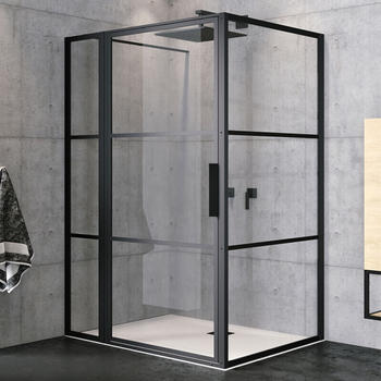 Riho Grid Pendeltür Eckeinstieg mit Festteil und Seitenwand GB203 110x90cm schwarz