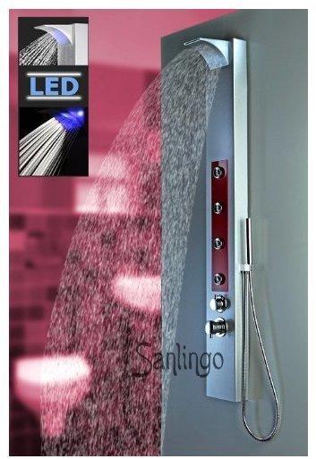 Sanlingo LED Aluminium Duschpaneel Silber Rot Wasserfall Massagedüsen Sanlingo