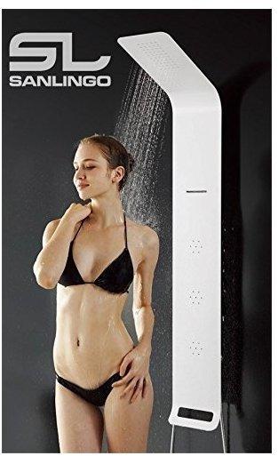 Sanlingo Aluminium Duschpaneel Komplettdusche Duschsäule Weiß Massage Regendusche Wasserfall Handtuchstange