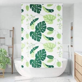 vidaXL Duschrollo mit Kassette 140x240 cm Stoffbreite 136 cm, Grüne Blätter