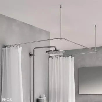 Phos Design Duschvorhangstange U-Form 80 x 80 x 80 cm zur Verschraubung