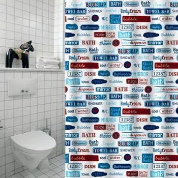 MSV Duschvorhang "Labels" Anti-Schimmel, Anti-Bakteriell, Polyester, 180x200cm (149240)