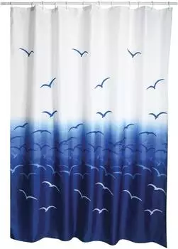 MSV Duschvorhang M&ouml;wen 180x200cm, Polyester, blau-wei&szlig; (141675)