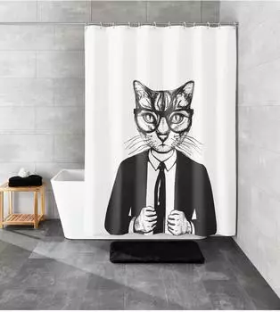 Kleine Wolke Duschvorhang Textil KALLI Schwarz-Wei&szlig; 180 x 200 cm
