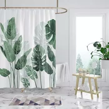 LuxusKollektion Duschvorhang 180x200cm Anti-Schimmel, grüne Blätter, Polyester
