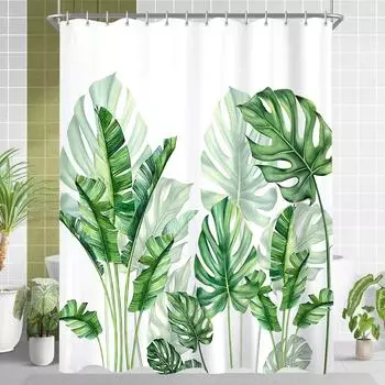 LuxusKollektion Duschvorhang gr&uuml;ne Bl&auml;tter 240x200cm, Textil, Antischimmel mit &Ouml;sen