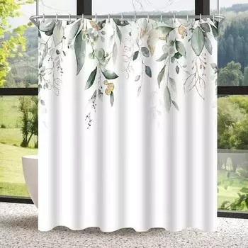 LuxusKollektion Duschvorhang goldene Bl&auml;tter, 240x200cm, Polyester, 16 &Ouml;sen