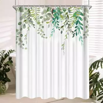 LuxusKollektion Duschvorhang Bl&auml;tter gr&uuml;n 240x200cm, wasserabweisend (16 &Ouml;sen)