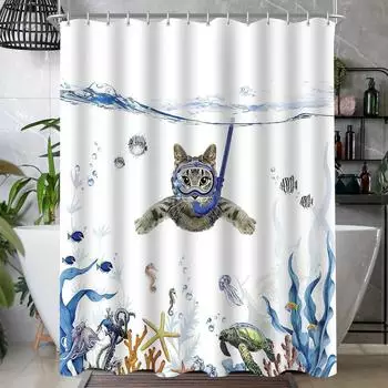 LuxusKollektion Duschvorhang "Katzenschwimme" 240x200cm, antibakteriell, wasserabweisend