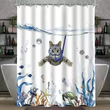 LuxusKollektion Duschvorhang "Katzenschwimme" 200x200cm, Polyester, wasserabweisend