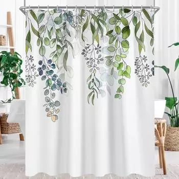 Gerster Duschvorhang gr&uuml;ne Bl&auml;tter, Textil, wasserabweisend, 260x200cm