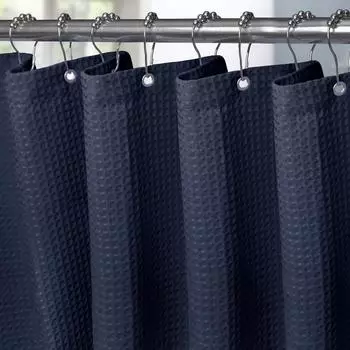 LuxusKollektion Duschvorhang Waffelstoff marineblau 275x182cm mit Metallringen