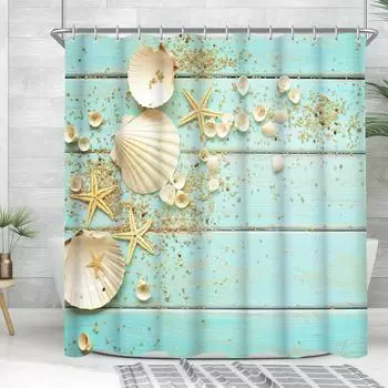 LuxusKollektion Duschvorhang Muschel-Motiv, Textil, wasserabweisend, 180x200cm