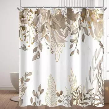 LuxusKollektion Duschvorhang grau Herbstbl&auml;tter, 180x180cm, wasserabweisend