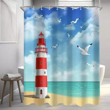 LuxusKollektion Duschvorhang Leuchtturm 200x200cm, Polyester, wasserabweisend