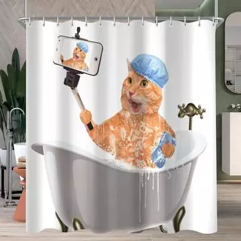 LuxusKollektion Duschvorhang Cat Selfies 240x200cm, Polyester, wasserabweisend