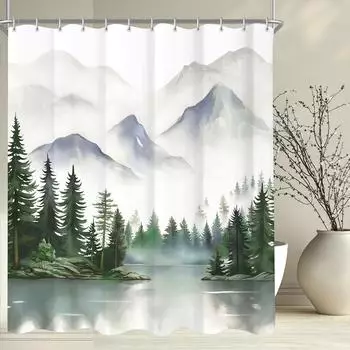 LuxusKollektion Duschvorhang Berge 180x200cm, Polyester, wasserabweisend