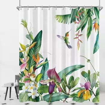 LuxusKollektion Duschvorhang gr&uuml;ne Bl&auml;tter & V&ouml;gel, Polyester, 180x200cm