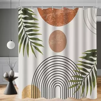 LuxusKollektion Duschvorhang Bl&auml;tter Linie 240x180cm, Polyester, 16 &Ouml;sen
