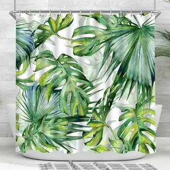 LuxusKollektion Duschvorhang 180x170cm, gr&uuml;ne Bl&auml;tter, Polyester, wasserdicht, antischimmel