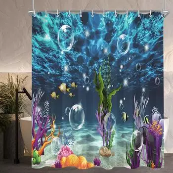 LuxusKollektion Duschvorhang bunter Meeresboden 180x160cm, wasserabweisend