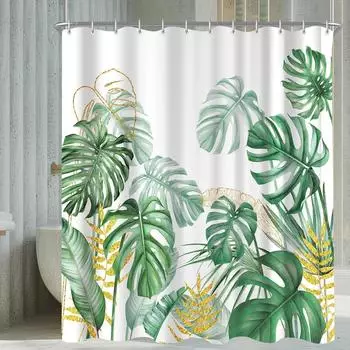LuxusKollektion Duschvorhang Bambusblatt-Motiv 240x200cm, Polyester, 16 &Ouml;sen