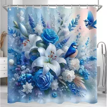 LuxusKollektion Duschvorhang "Blauer Vogel" 180x200cm, Polyester, wasserabweisend