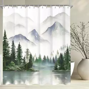 LuxusKollektion Duschvorhang Berge 240x200cm, Polyester, wasserabweisend